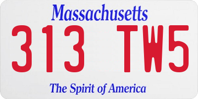 MA license plate 313TW5
