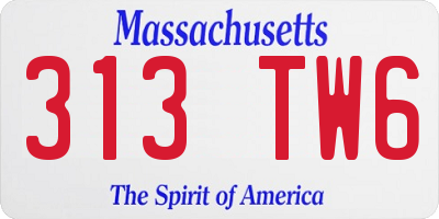 MA license plate 313TW6