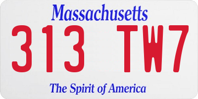 MA license plate 313TW7
