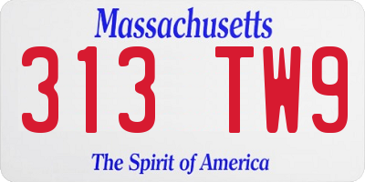 MA license plate 313TW9