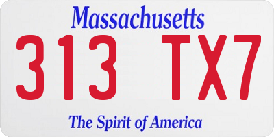 MA license plate 313TX7