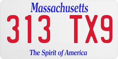 MA license plate 313TX9