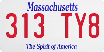 MA license plate 313TY8
