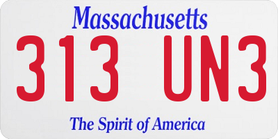 MA license plate 313UN3