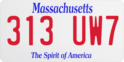 MA license plate 313UW7