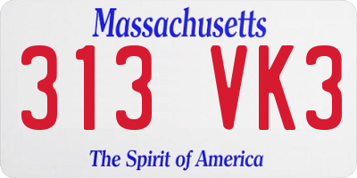 MA license plate 313VK3
