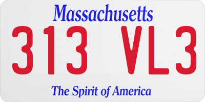 MA license plate 313VL3