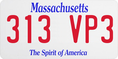 MA license plate 313VP3