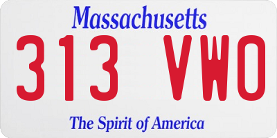 MA license plate 313VW0
