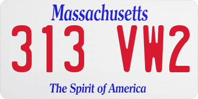 MA license plate 313VW2