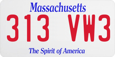 MA license plate 313VW3