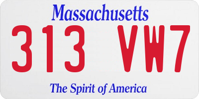MA license plate 313VW7