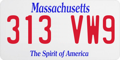 MA license plate 313VW9