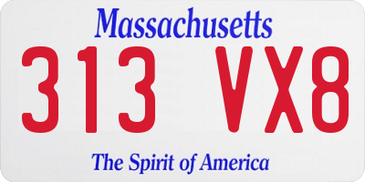 MA license plate 313VX8