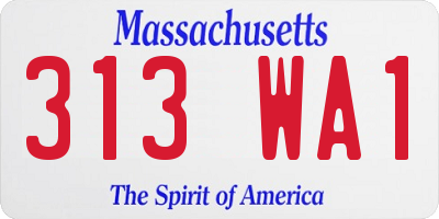 MA license plate 313WA1