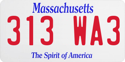 MA license plate 313WA3