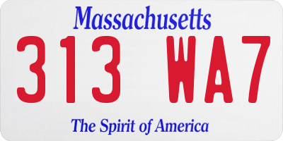 MA license plate 313WA7