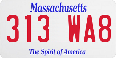 MA license plate 313WA8