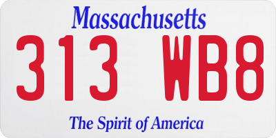 MA license plate 313WB8