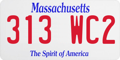 MA license plate 313WC2
