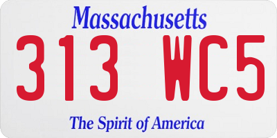 MA license plate 313WC5