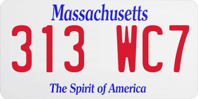 MA license plate 313WC7