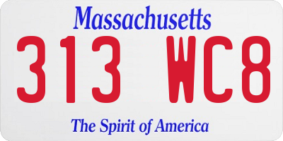 MA license plate 313WC8