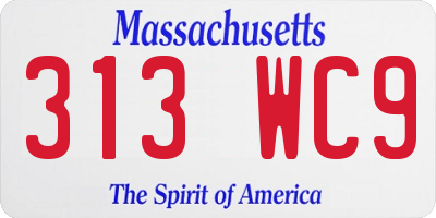 MA license plate 313WC9