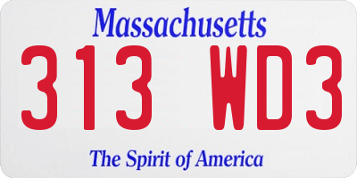 MA license plate 313WD3