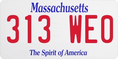 MA license plate 313WE0