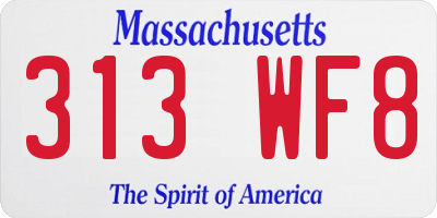 MA license plate 313WF8