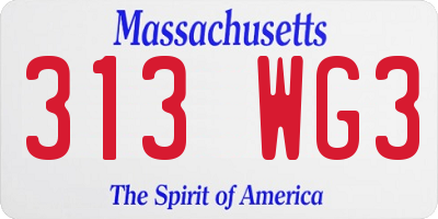 MA license plate 313WG3
