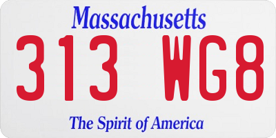 MA license plate 313WG8