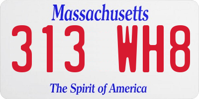 MA license plate 313WH8