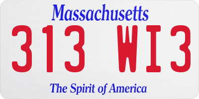 MA license plate 313WI3