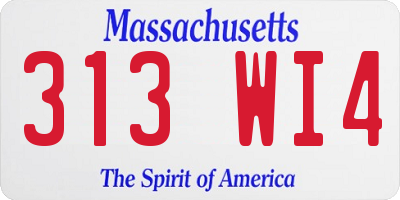 MA license plate 313WI4