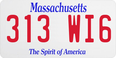 MA license plate 313WI6
