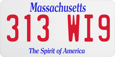 MA license plate 313WI9
