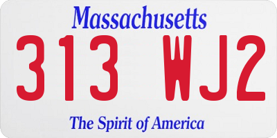 MA license plate 313WJ2