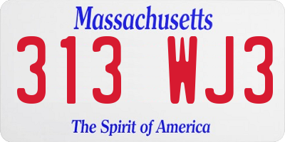 MA license plate 313WJ3