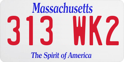 MA license plate 313WK2