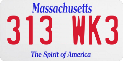 MA license plate 313WK3