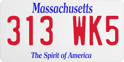 MA license plate 313WK5