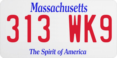 MA license plate 313WK9