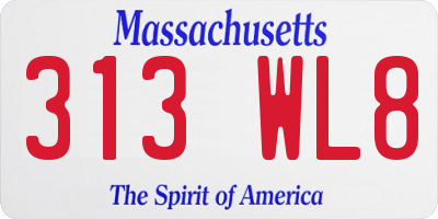 MA license plate 313WL8