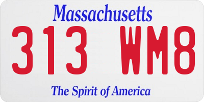 MA license plate 313WM8