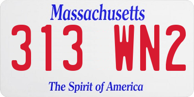 MA license plate 313WN2