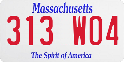 MA license plate 313WO4