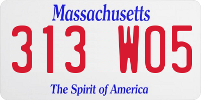 MA license plate 313WO5