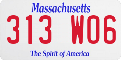 MA license plate 313WO6